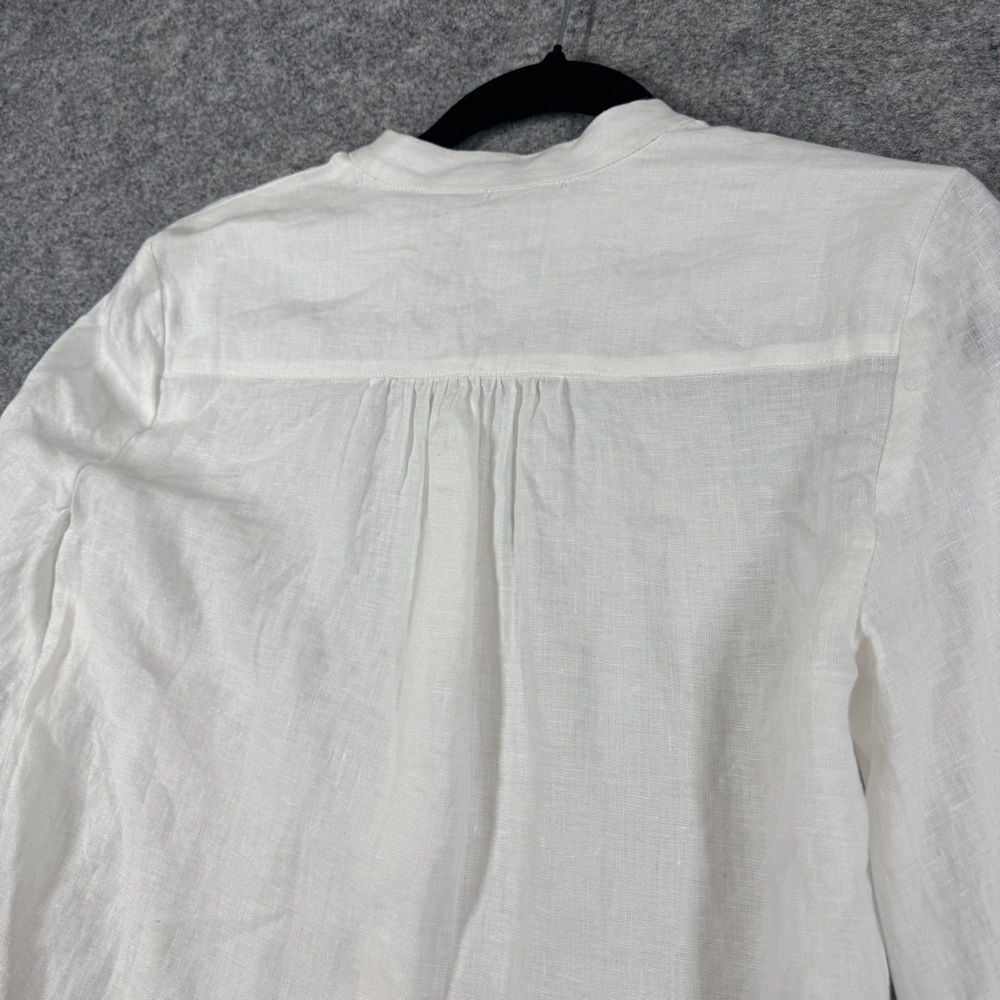 Club Monaco Linen Boho Blouse White XS Embroidered Sleeve Button Shirt Summer - Picture 15 of 16